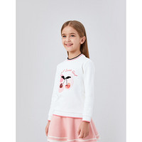 安奈儿女童卫衣秋装新款女大童上衣儿童甜美印花樱桃时套头衫 米白 110cm