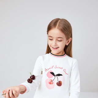安奈儿女童卫衣秋装新款女大童上衣儿童甜美印花樱桃时套头衫 米白 110cm