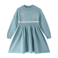 安奈儿童装女童针织连衣裙长袖新款女孩毛线裙冬装加厚毛衣裙 晨光蓝 160cm