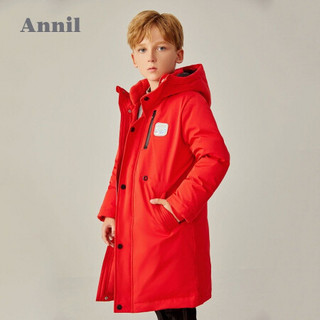 安奈儿童装男童秋冬装长款羽绒服新款三防面料防风保暖学生外套连帽 创意红 110cm