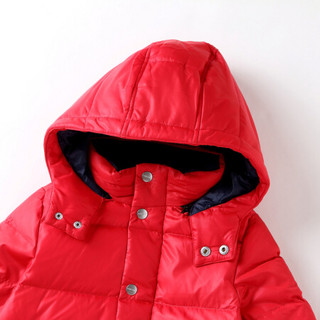 安奈儿童装男童秋冬装带帽加长款羽绒服新款加厚保暖外套 数码红 170