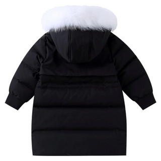 安奈儿童装女童秋冬装羽绒服中长款新款洋气大毛领女孩保暖外套 黑色 120cm