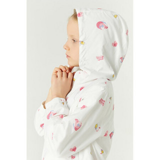 安奈儿童装女童春装梭织外套2021年新款印花连帽上衣 白粉花 150cm