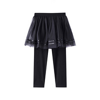 安奈儿童装女童春装裙裤假两件2021年新款女孩网纱休闲长裤子外穿  EG016036 黑色 150cm