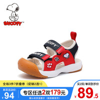 SNOOPY 史努比 童鞋儿童机能凉鞋夏季男童凉鞋小童包头防踢小孩鞋 红色 22码内长约141mm