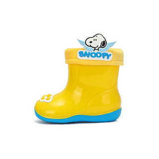 史努比儿童雨鞋新款男女童防滑雨靴冬款加绒保暖宝宝水鞋中筒 黄色 22码内长约156mm