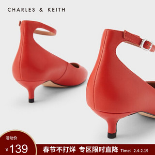 CHARLES＆KEITH2021春季CK1-60580121女士一字扣猫跟单鞋婚鞋 红色 36