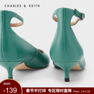 CHARLES＆KEITH2021春季CK1-60580121女士一字扣猫跟单鞋婚鞋青绿色38 
