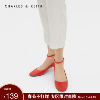 CHARLES＆KEITH2021春季CK1-60580121女士一字扣猫跟单鞋婚鞋 红色 36