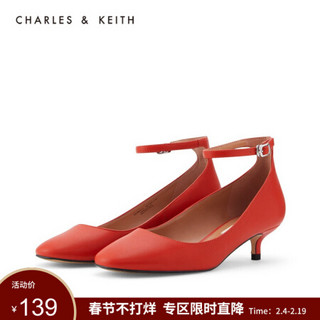 CHARLES＆KEITH2021春季CK1-60580121女士一字扣猫跟单鞋婚鞋 红色 36