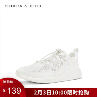 CHARLES＆KEITH低帮鞋CK1-71700033网格鞋绳面饰女士休闲运动鞋 White白色 39