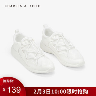 CHARLES＆KEITH低帮鞋CK1-71700033网格鞋绳面饰女士休闲运动鞋 White白色 39