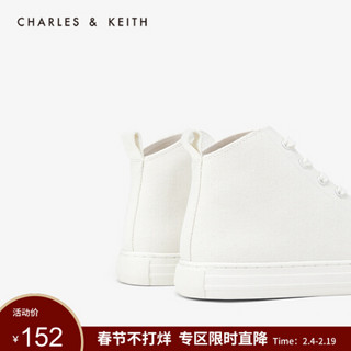 CHARLES＆KEITH高帮鞋CK1-71700035纯色简约女士系带休闲运动鞋 White白色 40