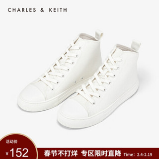 CHARLES＆KEITH高帮鞋CK1-71700035纯色简约女士系带休闲运动鞋 White白色 40