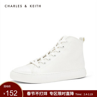 CHARLES＆KEITH高帮鞋CK1-71700035纯色简约女士系带休闲运动鞋 White白色 40