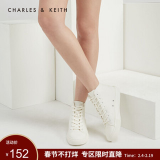 CHARLES＆KEITH高帮鞋CK1-71700035纯色简约女士系带休闲运动鞋 White白色 40