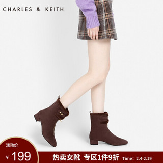 CHARLES＆KEITH5雪地靴女CK1-91680015拉链加绒及踝毛毛短靴 深咖色DARK BROWN 38