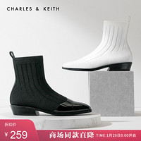 CHARLES＆KEITH女靴女鞋CK1-91680055材质拼接方头低跟短靴女靴 Black黑色 41