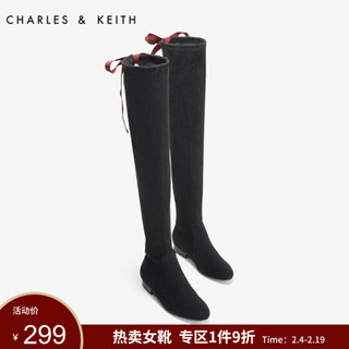 CHARLES＆KEITH长筒靴CK1-90920059蝴蝶结过膝长筒靴 Black黑色 40