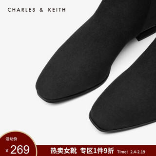 CHARLES＆KEITH女靴女鞋CK1-91680057简约松紧带低跟切尔西靴女 Black Textured黑色纹理 41