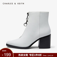 CHARLES＆KEITH女靴女鞋冬季CK1-90900082弹簧钩拉链女士高跟瘦瘦短靴 White白色 39