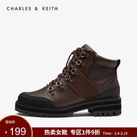 CHARLES＆KEITH女靴女鞋冬季CK1-90390166简约女士休闲系带登山靴 Brown棕色 35