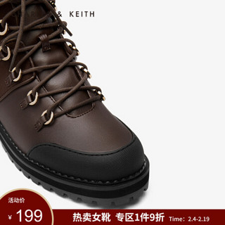 CHARLES＆KEITH女靴女鞋冬季CK1-90390166简约女士休闲系带登山靴 Brown棕色 35