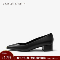 CHARLES＆KEITH女鞋春季CK1-60900130金属装饰方头中跟单鞋女 Black黑色 39