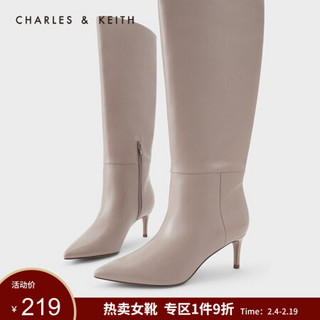 CHARLES＆KEITH2021春季CK1-90360326女士简约尖头高跟长靴 Mauve紫红色 41