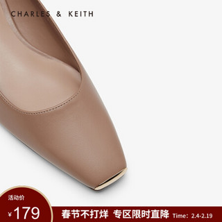 CHARLES＆KEITH女鞋春季CK1-60900130金属装饰方头中跟单鞋女 Nude肉色 40