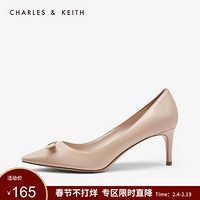 CHARLES＆KEITH2021春季CK1-60361239蝴蝶结饰尖头高跟单鞋女 Nude肉色 41