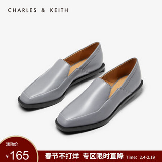 CHARLES＆KEITH2021春季CK1-71680027简约休闲低跟乐福鞋单鞋女鞋 Grey灰色 35