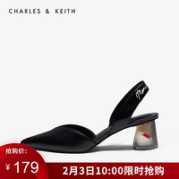 CHARLES＆KEITH2021春季CK1-60580155情人节送女友爱心后跟尖头高跟鞋婚鞋女 Black黑色 40