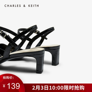 CHARLES＆KEITH2021春季CK1-61720039方口鞋面饰尖头中跟单鞋女 Black黑色 35