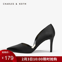 CHARLES＆KEITH2021春季CK1-60280218简约尖头高跟单鞋奥赛鞋女 Black黑色 38
