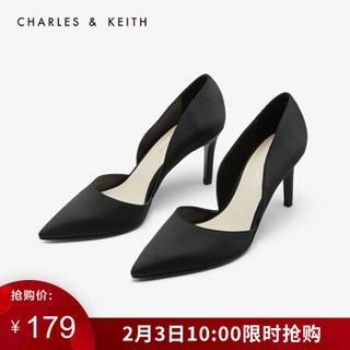 CHARLES＆KEITH2021春季CK1-60280218简约尖头高跟单鞋奥赛鞋女 Black黑色 36