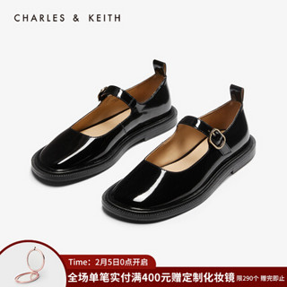 CHARLES＆KEITH2021春季CK1-71680026时尚玛丽珍平底休闲低跟单鞋女 Black黑色 41