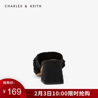 CHARLES＆KEITH2021春季CK1-60361238女士时尚流苏装饰露趾高跟凉鞋女 黑色Black 34