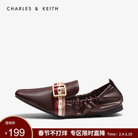 CHARLES＆KEITH2021春季CK1-70380788女士英伦条带饰平底乐福鞋单鞋女 棕色Brown 37