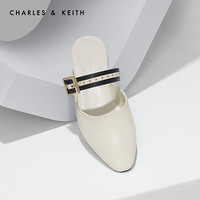 CHARLES＆KEITH2021春季CK1-70920062女士拼色绊带穆勒鞋拖鞋 粉白色|CHALK 41