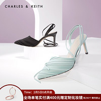 CHARLES＆KEITH2021春季CK1-60920189女士褶皱尖头高跟凉鞋 Mint Green薄荷绿色 41