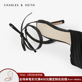 CHARLES＆KEITH2021春季CK1-60920189女士褶皱尖头高跟凉鞋 Black黑色 39