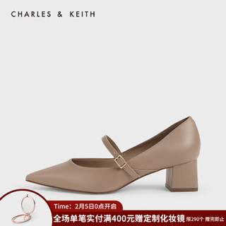 CHARLES＆KEITH2021春季CK1-60361299女士尖头中跟玛丽珍鞋 Taupe灰褐色 41