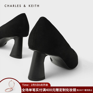 CHARLES＆KEITH2021春季CK1-60280260女士异形跟饰尖头高跟单鞋 Black黑色 37