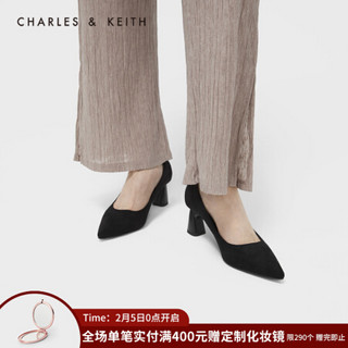 CHARLES＆KEITH2021春季CK1-60280260女士异形跟饰尖头高跟单鞋 Black黑色 37