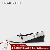 CHARLES＆KEITH2021春季CK1-70900247女士细绊带尖头平底单鞋 粉白色Chalk 35