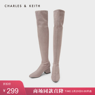 CHARLES＆KEITH2021春季CK1-90360340女士简约高跟过膝长靴 Taupe灰褐色 38