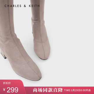 CHARLES＆KEITH2021春季CK1-90360340女士简约高跟过膝长靴 Taupe灰褐色 38