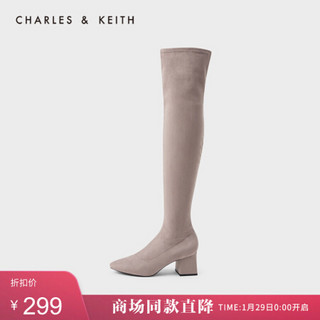 CHARLES＆KEITH2021春季CK1-90360340女士简约高跟过膝长靴 Taupe灰褐色 38