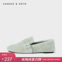 CHARLES＆KEITH2021春季CK1-70900162-1女士绊带毛绒平底乐福鞋 Sage Green灰绿色 40